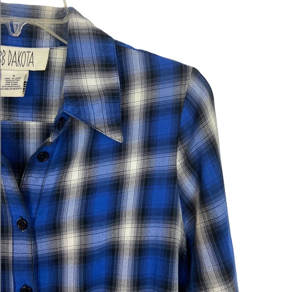 BB Dakota Keenan Blue Black White Plaid Shirt Dress Size Small - Picture 4 of 7